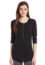 Load image into Gallery viewer, Hue Black Henley Sleep Shirt 3/4 Sleeve Sz Medium PJ42144 Pajama Top
