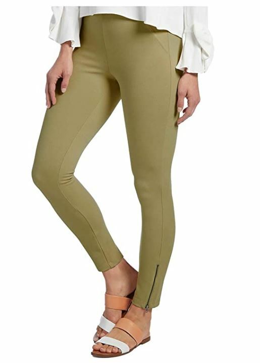 HUE Fennel Green Simply Stretch Skimmer Leggings w/ Zip Hem Size XS U18749