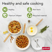 Load image into Gallery viewer, GoodCook Healthy Ceramic Titanium-Infused 3-Piece Fry Pan Set, Light Blue – Induction Cookware, Nonstick Cooking Pan, Frying Pan Skillet for Eggs, Meats, Vegetables, Sauces, Warming Tortillas
